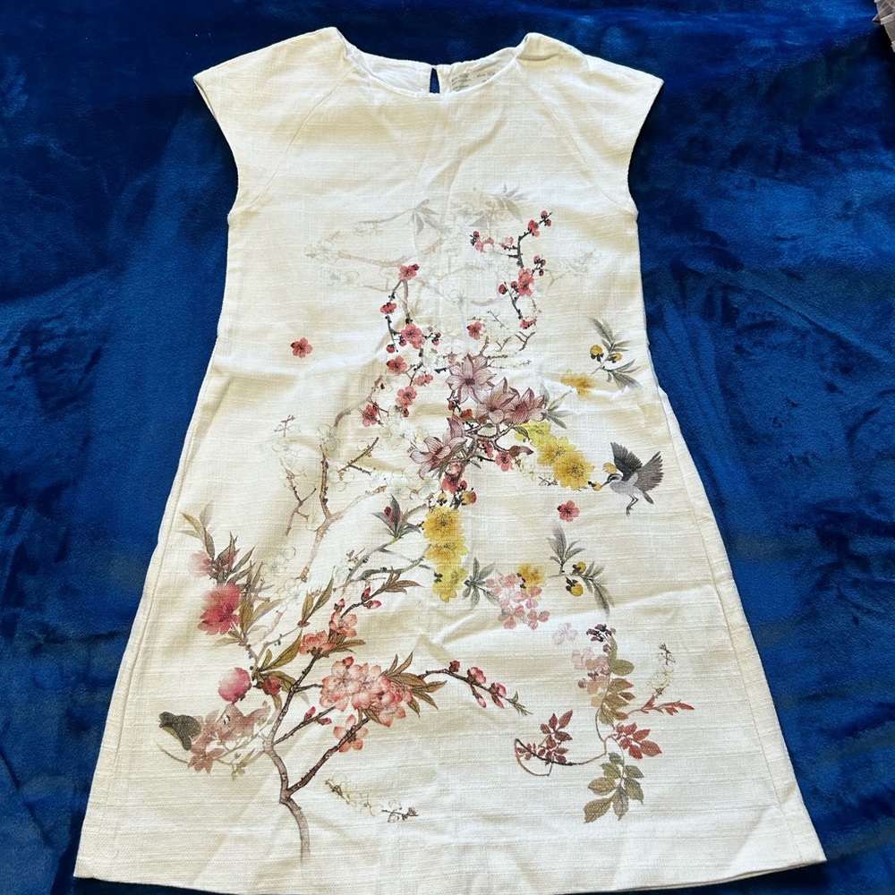 Zara Kids Floral Print Cream Kids Dress